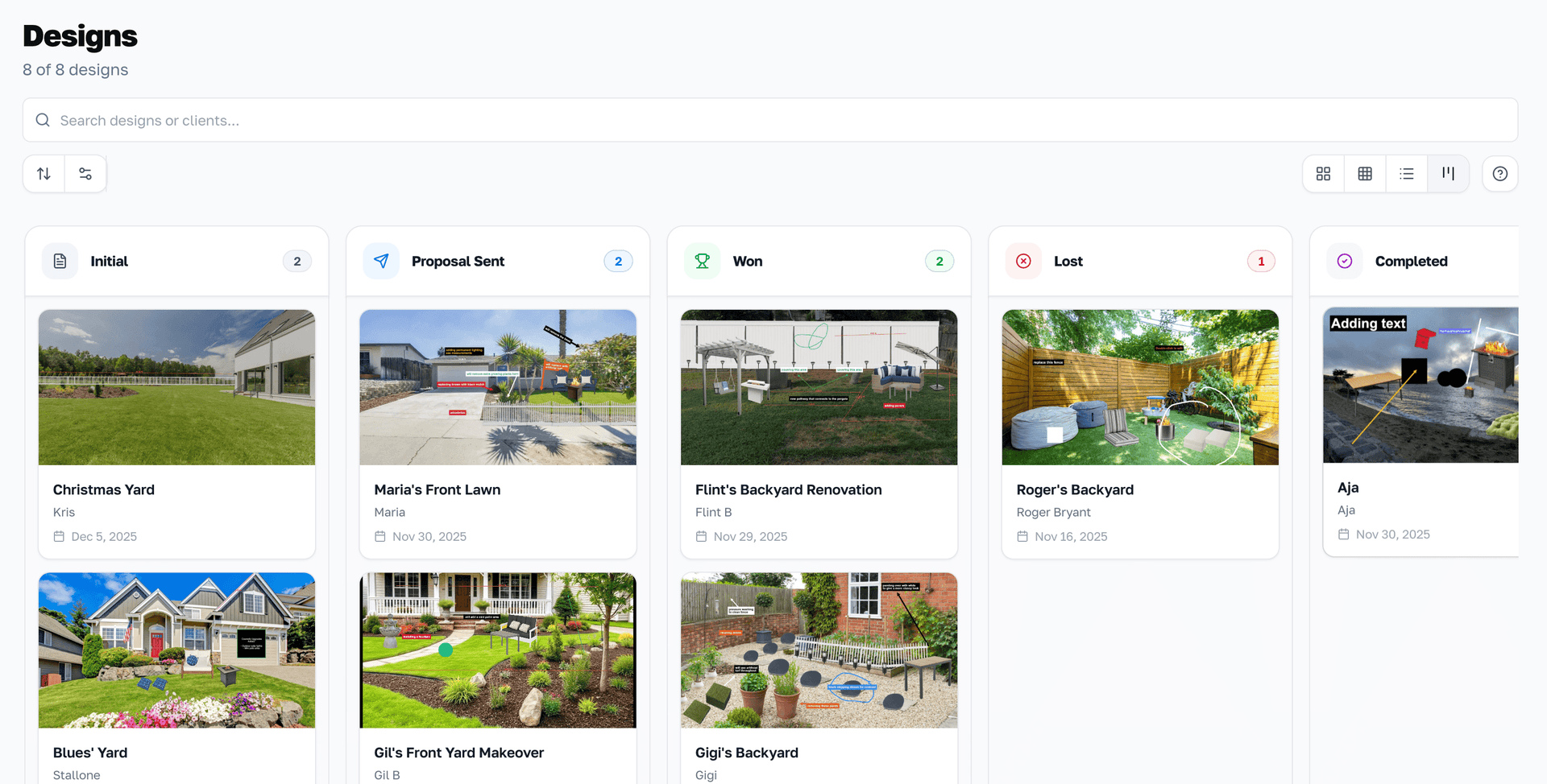 YardPal deal pipeline kanban board